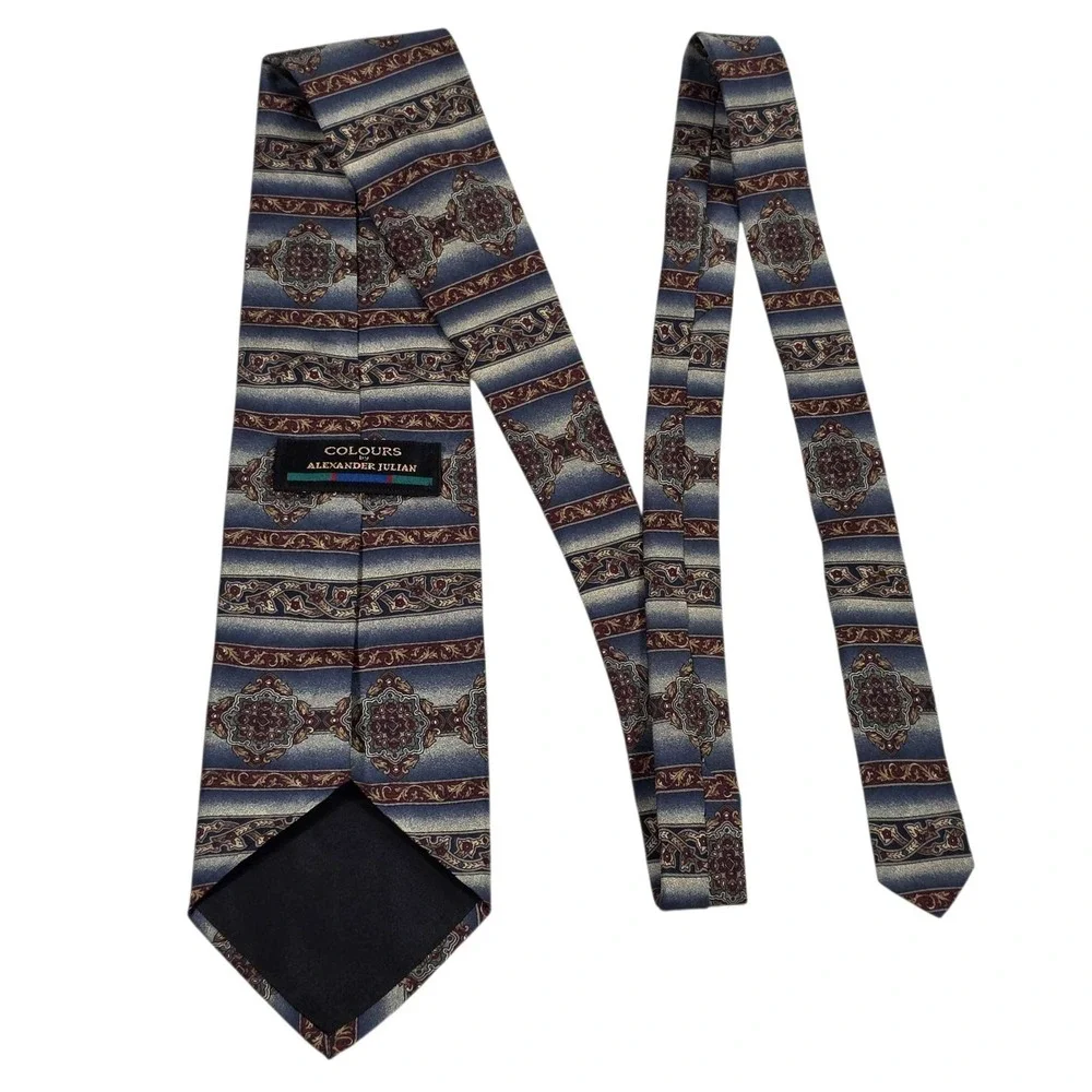 Alexander Julian‎ Colours Pattern Mens Silk Blend Necktie Blue Red Mens Business